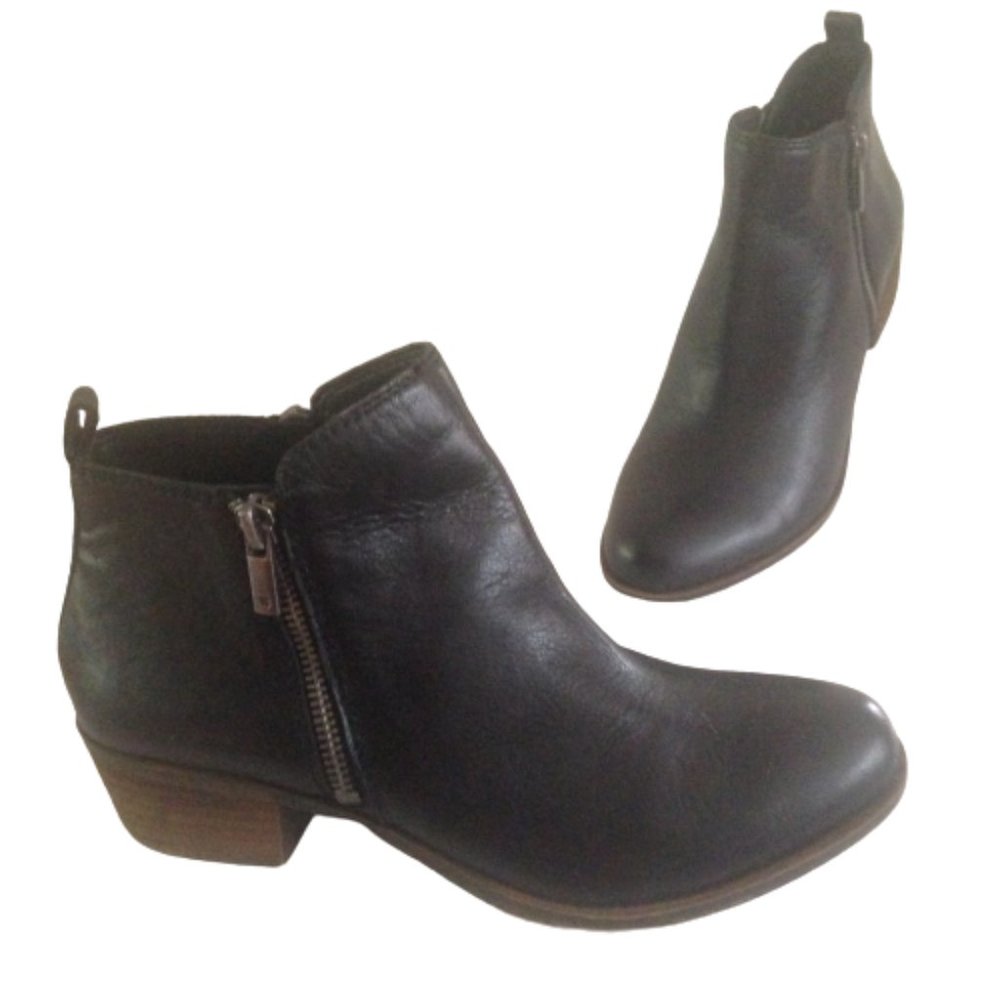 LUCKY BRAND Black Leather Side Zip Ankle Boots 8M